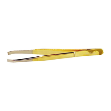 Penseta profesionala pentru sprancene cu varf inclinat, inox, tub de depozitare, auriu 7