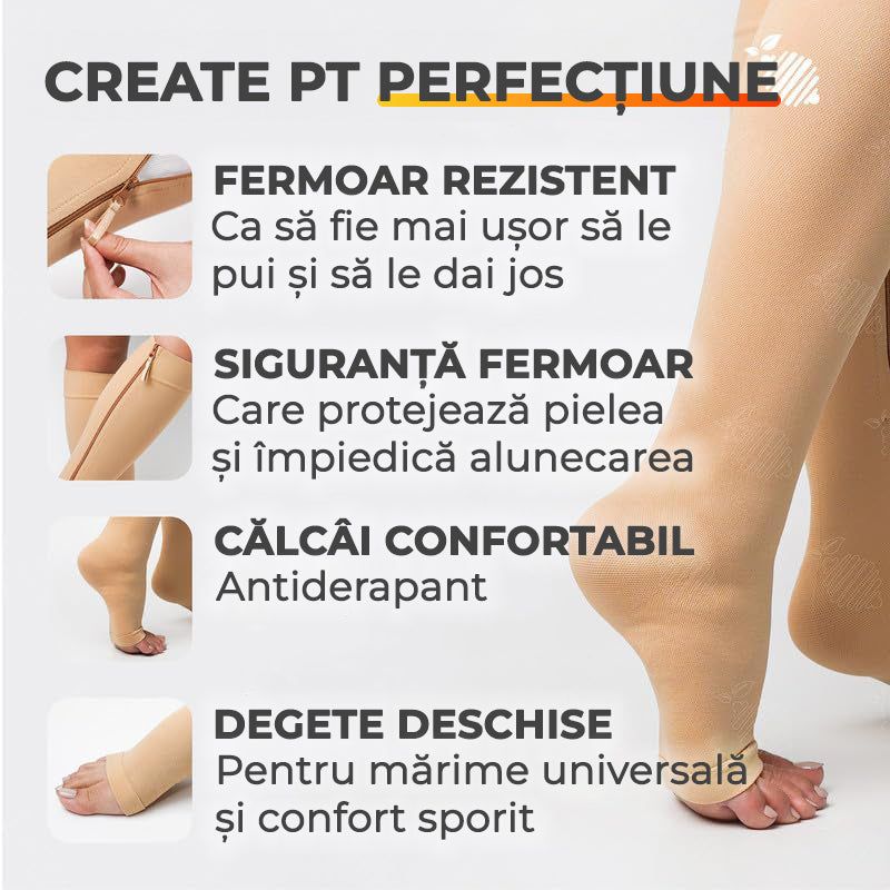 Șosete compresie fără degete, cu fermoar, Antidurere