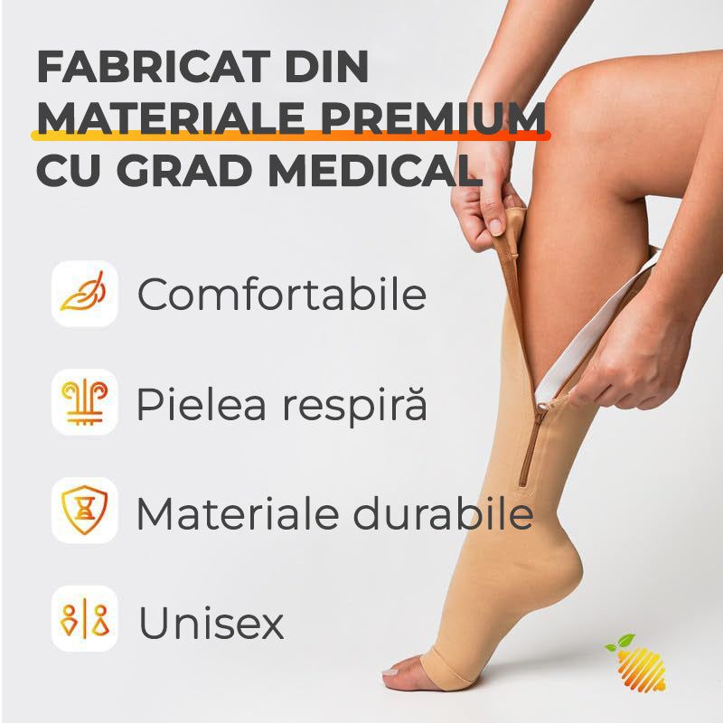 Șosete compresie fără degete, cu fermoar, Antidurere 3