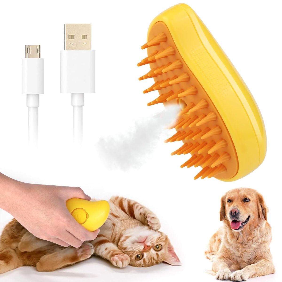 Perie animale Brushy-G cu abur si peri silicon, 3in1