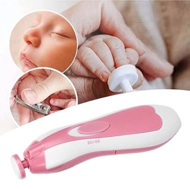 Pila electrica de unghii pentru bebelusi si copii, cu 6 capete si LED, roz 4