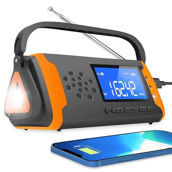 Radio de urgenta FM/AM cu lanterna LED, power bank 2000 mAh, incarcare solara si dinam, rosu 2