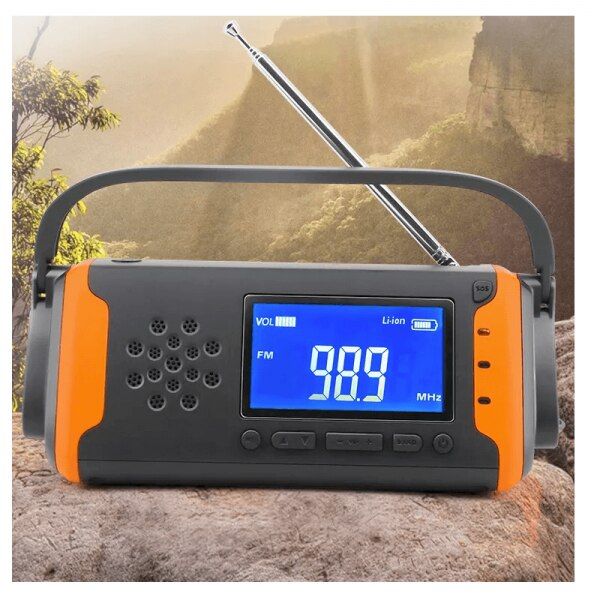 Radio de urgenta FM/AM cu lanterna LED, power bank 2000 mAh, incarcare solara si dinam, rosu 3