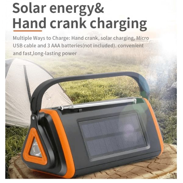 Radio de urgenta FM/AM cu lanterna LED, power bank 2000 mAh, incarcare solara si dinam, rosu 5