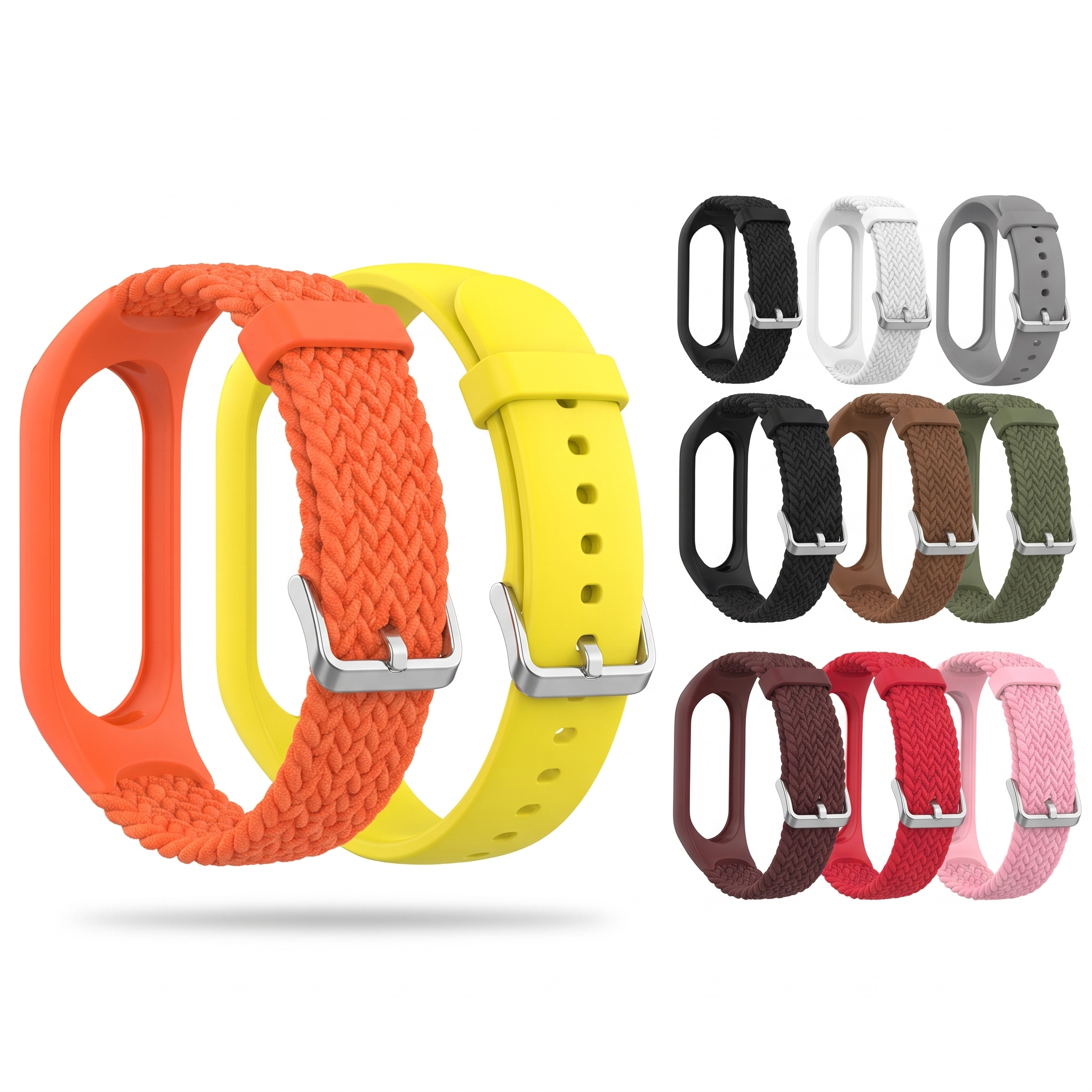 Set 2+1 cadou curele pentru Xiaomi Mi Band 7, silicon, design impletit si simplu, catarama inox, multicolor