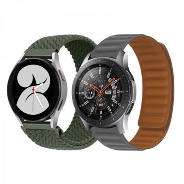 Set 2 curele 22 mm pentru Samsung Galaxy Watch si Huawei Watch GT, silicon si nylon, verde 1