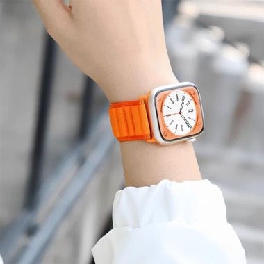 Set 2 curele nylon pentru Apple Watch 42-49 mm si Ultra, crem portocaliu 2