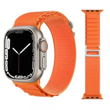 Set 2 curele nylon pentru Apple Watch 42-49 mm si Ultra, crem portocaliu 4