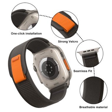 Set 2 curele nylon pentru Apple Watch 42-49 mm si Ultra, crem portocaliu 8