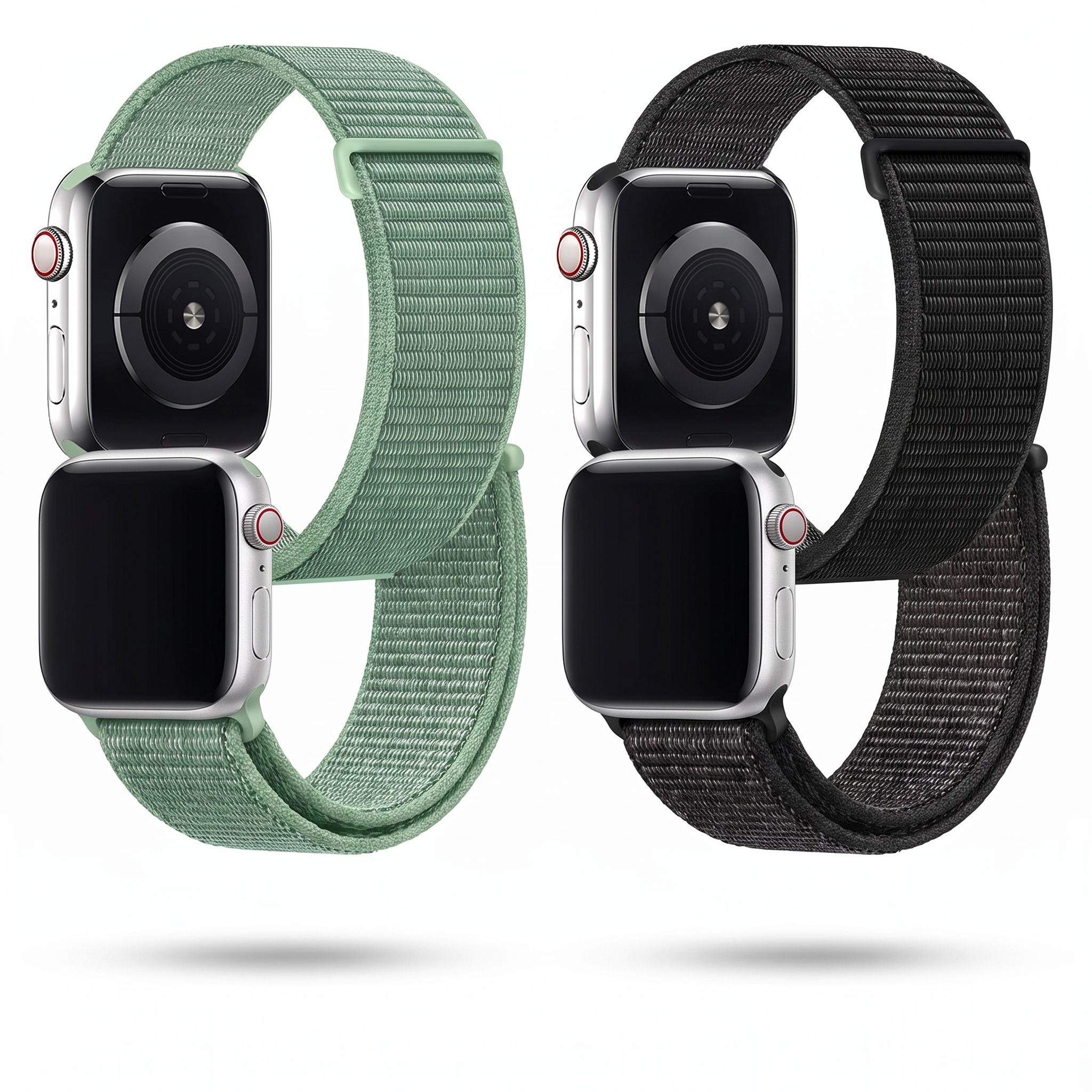 Set 2 curele nylon pentru Apple Watch 42-49 mm si Ultra, verde negru