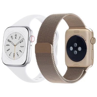Set 2 curele pentru Apple Watch 38-41 mm, silicon si otel inoxidabil, auriu deschis si alb