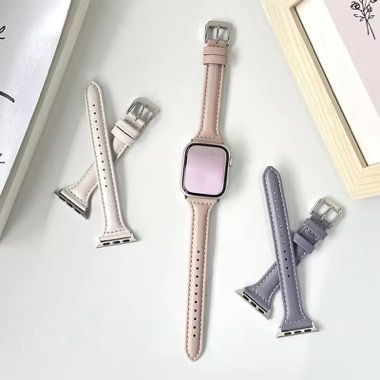 Set 2 curele pentru Apple Watch 38-41 mm, silicon si piele, crem visiniu 3