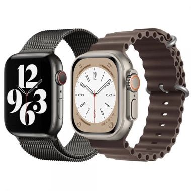 Set 2 curele pentru Apple Watch 42-49 mm si Ultra, silicon si otel inoxidabil, negru gri 7