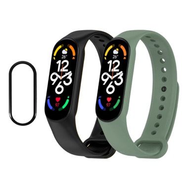 Set 2 curele silicon Bermek si folie 3D pentru Xiaomi Mi Band 4, negru si verde