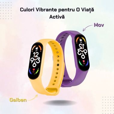 Set 2 curele silicon Bermek si folie 3D pentru Xiaomi Mi Band 5, galben si mov 8