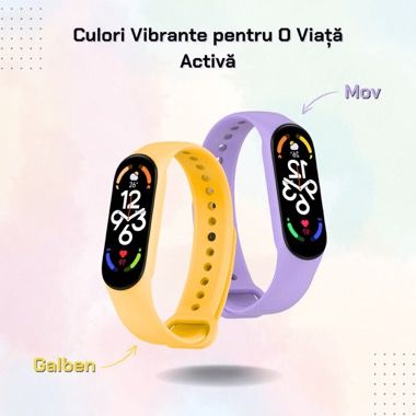 Set 2 curele silicon Bermek si folie 3D pentru Xiaomi Mi Band 6, galben si mov 8
