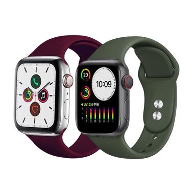 Set 2 curele silicon cu conectori pentru Apple Watch 38/40 mm, verde, visiniu 3