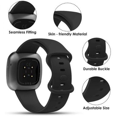 Set 2 curele silicon pentru Fitbit Versa 3 si Fitbit Sense, albastru, negru 3