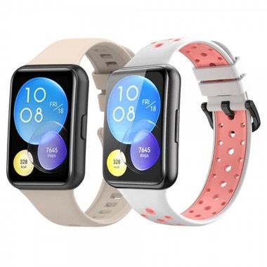 Set 2 curele silicon pentru Huawei Watch Fit 2, roz-alb si crem 7