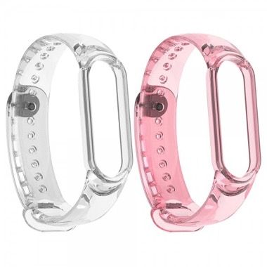 Set 2 curele silicon pentru Xiaomi Mi Band 7, culoare foto-sensibila, transparent si transparent-roz