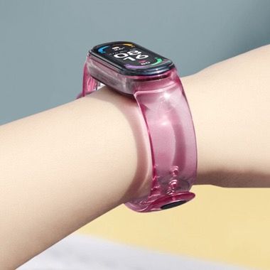 Set 2 curele silicon pentru Xiaomi Mi Band 7, culoare foto-sensibila, transparent si transparent-roz 2