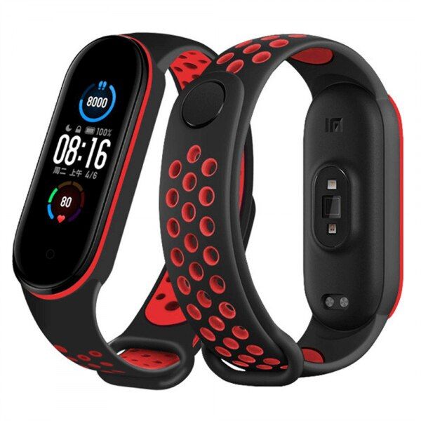 Set 2 curele silicon pentru Xiaomi Mi Band 7, rosu alb negru 3