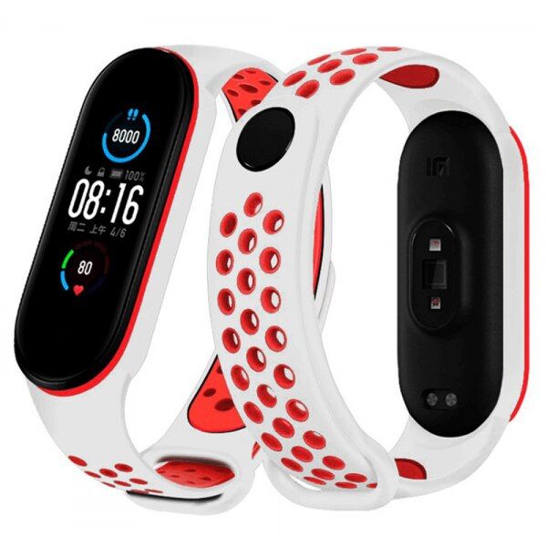 Set 2 curele silicon pentru Xiaomi Mi Band 7, rosu alb negru 5