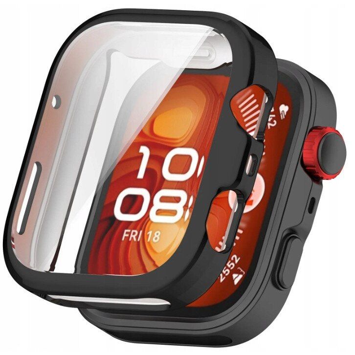Set 2 huse de protectie ecran pentru Huawei Watch Fit 2, rama sticla si rama silicon, negru si argintiu
