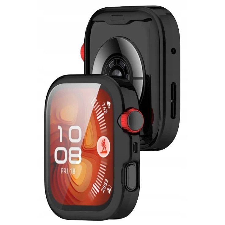 Set 2 huse de protectie ecran pentru Huawei Watch Fit 2, rama sticla si rama silicon, negru si argintiu 2