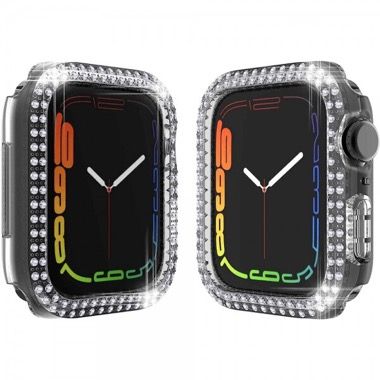 Set 2 huse pentru Apple Watch 4, 5, 6 si SE de 40 mm, rama sticla si bumper cu strasuri, roz-alb si transparent 6