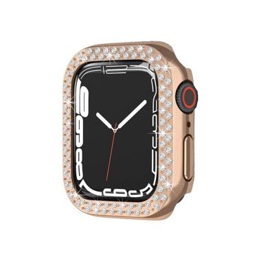 Set 2 huse pentru Apple Watch 7 si 8 de 41 mm, rama sticla si bumper cu strasuri, roz-alb si transparent 2