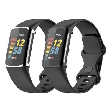 Set 2 huse silicon cu rama si ecran de protectie pentru Fitbit Charge 6, negru si argintiu