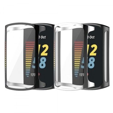 Set 2 huse silicon cu rama si ecran de protectie pentru Fitbit Charge 6, negru si argintiu 2