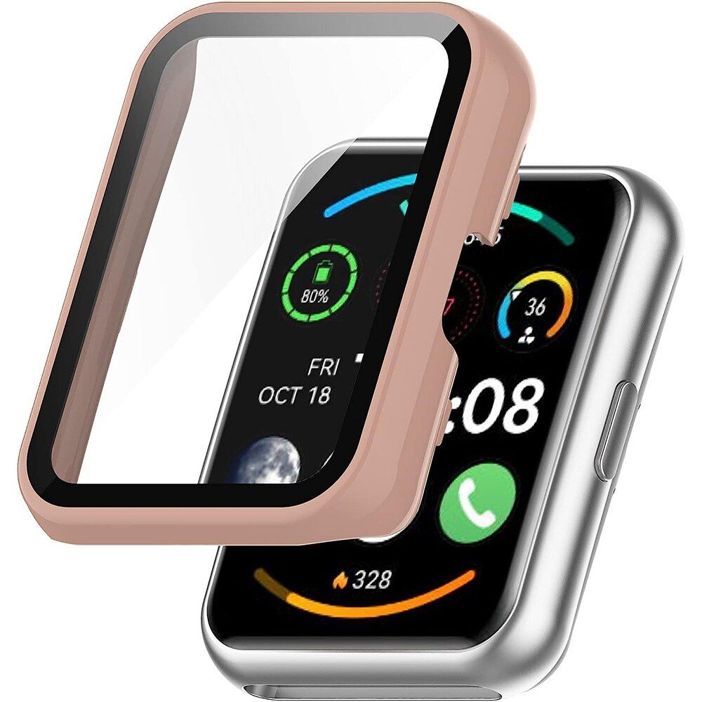 Set 2 huse tip rama cu ecran din silicon electroplacat pentru Fitbit Luxe, auriu si roz 2