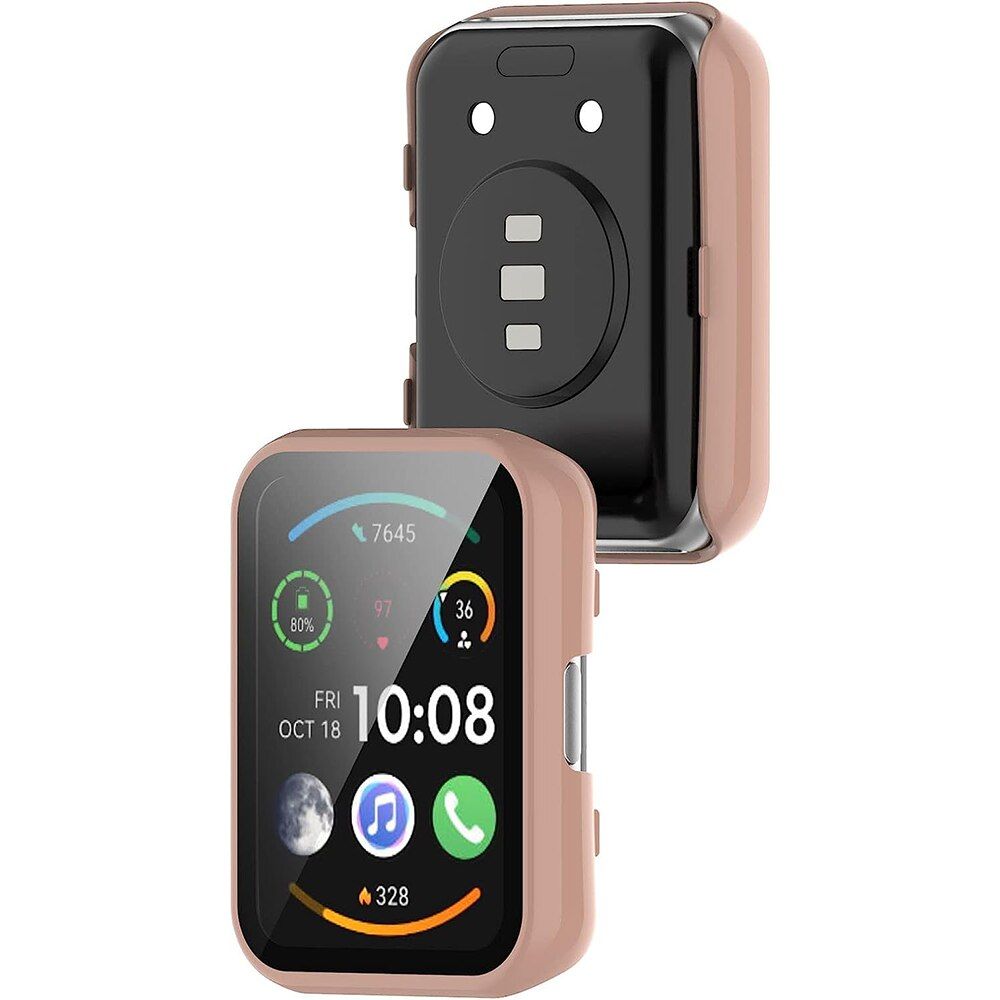Set 2 huse tip rama cu ecran din silicon electroplacat pentru Fitbit Luxe, auriu si roz 3
