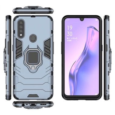 Set 2 in 1 husa antisoc cu inel si folie sticla ceramica pentru Oppo A31, albastru inchis 2