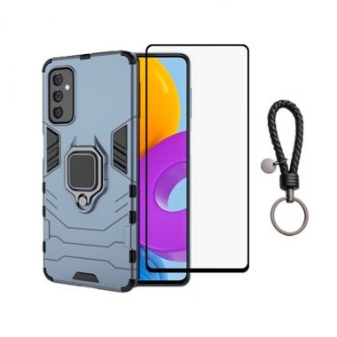 Set 2 in 1 husa antisoc cu inel si folie sticla ceramica pentru Samsung Galaxy M52 5G, albastru inchis 7
