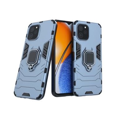 Set 2 in 1 husa antisoc cu inel si folie sticla ceramica pentru Huawei Nova Y61 4G, albastru inchis 2