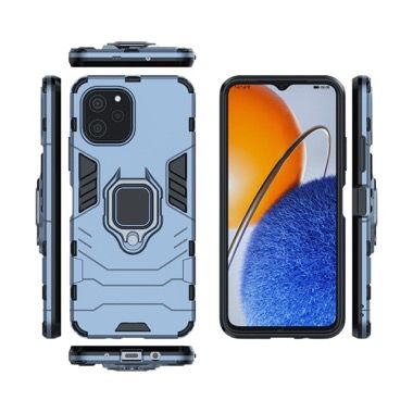 Set 2 in 1 husa antisoc cu inel si folie sticla ceramica pentru Huawei Nova Y61 4G, albastru inchis 4