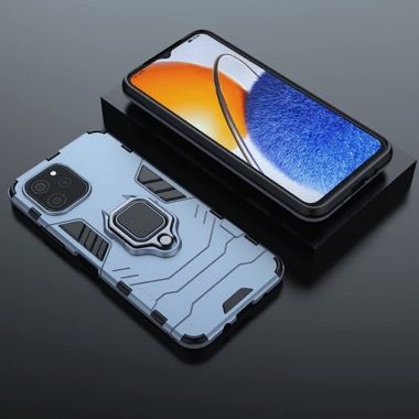 Set 2 in 1 husa antisoc cu inel si folie sticla ceramica pentru Huawei Nova Y61 4G, albastru inchis 5