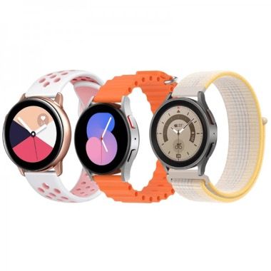 Set 3 curele 20 mm pentru Galaxy Watch 6, 5, 4, Watch GT si alte ceasuri, portocaliu, roz, starlight 1