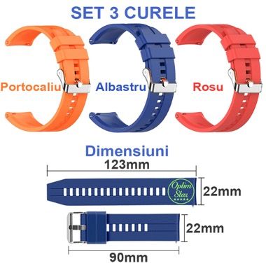 Set 3 curele 22 mm pentru Galaxy Watch 3 45mm, Gear S3, Huawei Watch GT 2 si GT 3, maro, verde, albastru 2