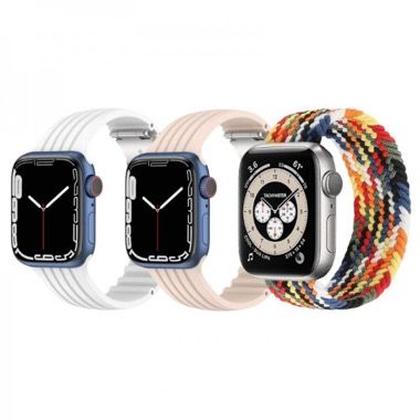 Set 3 curele pentru Apple Watch 38-41 mm, silicon si nylon, multicolor alb roz deschis 7
