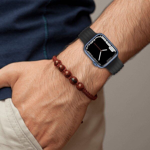 Set 3 curele pentru Apple Watch 42-49 mm si Ultra, silicon piele si otel inoxidabil, maro verde albastru 2