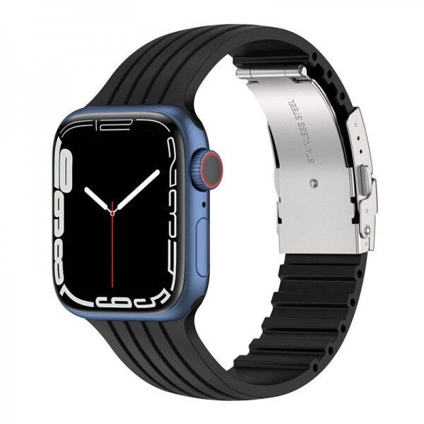 Set 3 curele pentru Apple Watch 42-49 mm si Ultra, silicon piele si otel inoxidabil, maro verde albastru 3