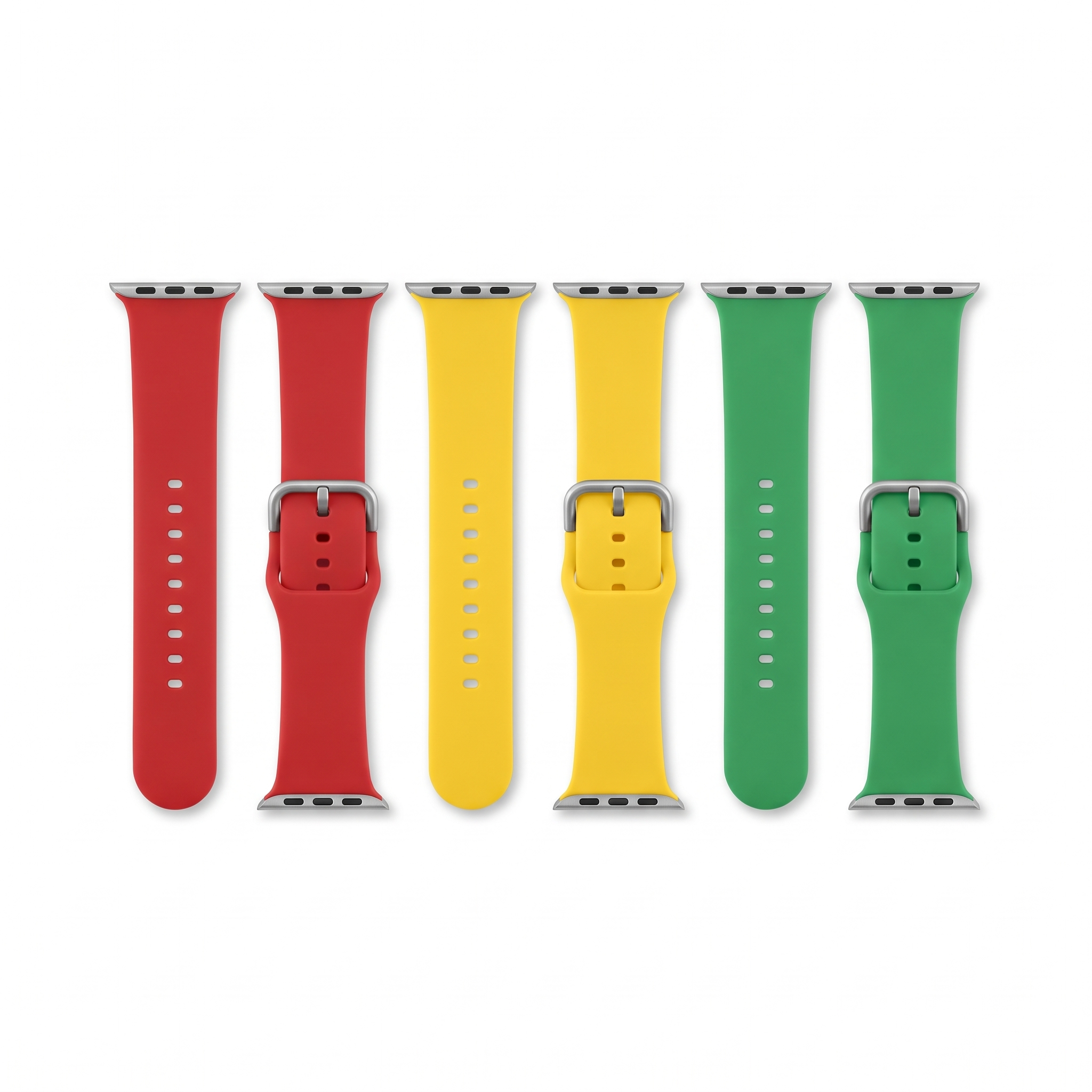 Set 3 curele silicon cu conectori pentru Apple Watch 42/44 mm, rosu, galben, verde