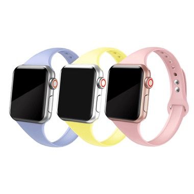 Set 3 curele slim silicon pentru Apple Watch 38/40 mm, galben, roz, lila 5