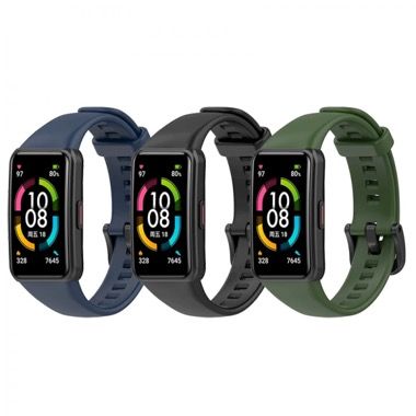 Set 3 curele sport silicon pentru Huawei Band 6 si Honor Band 6, negru, albastru, verde 5