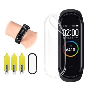 Set 3 folii hidrogel si folie curbata 3D pentru Xiaomi Mi Band 7, transparent si negru 3