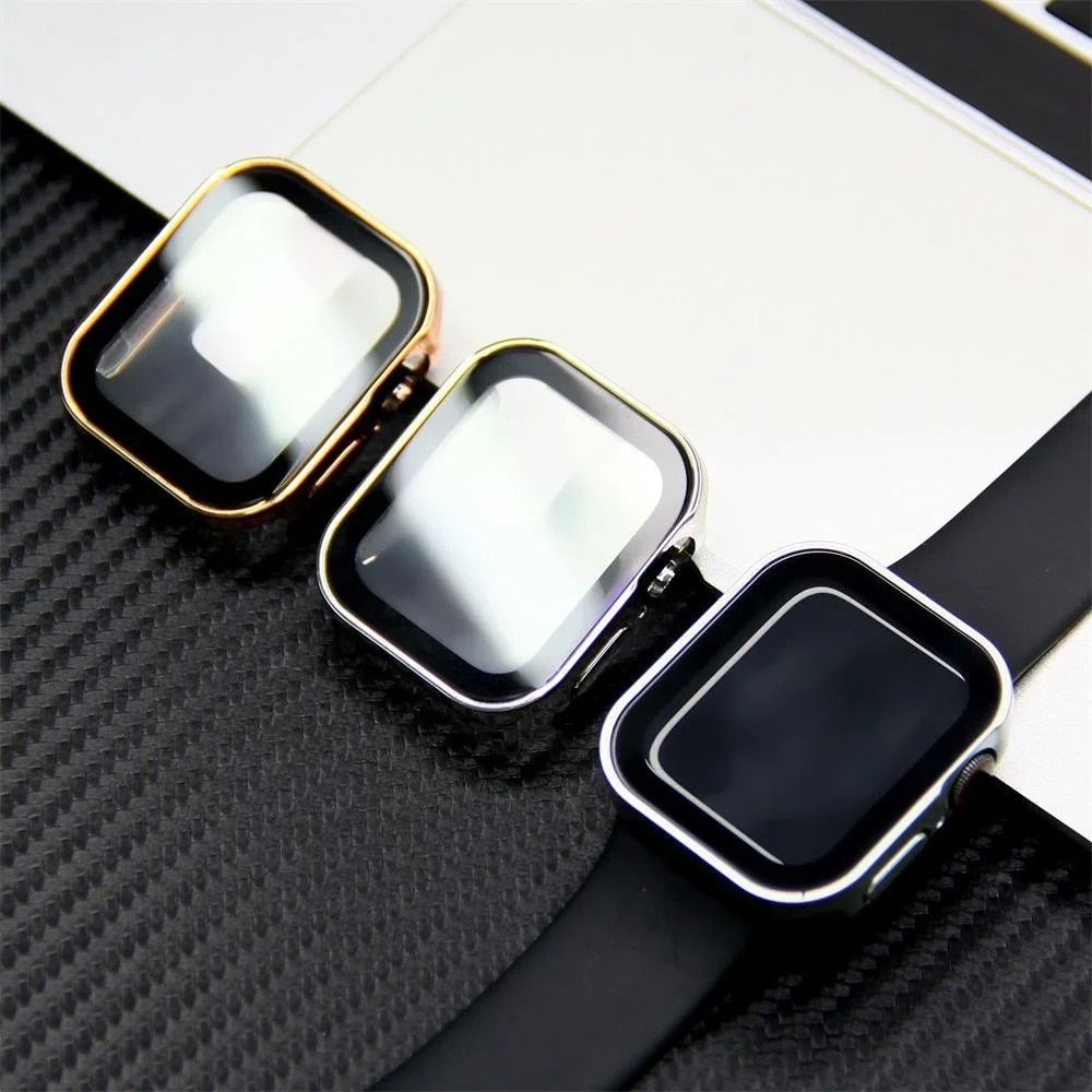 Set 3 huse pentru Apple Watch 40 mm, rama sticla securizata, rama silicon si bumper, roz, alb, transparent 3